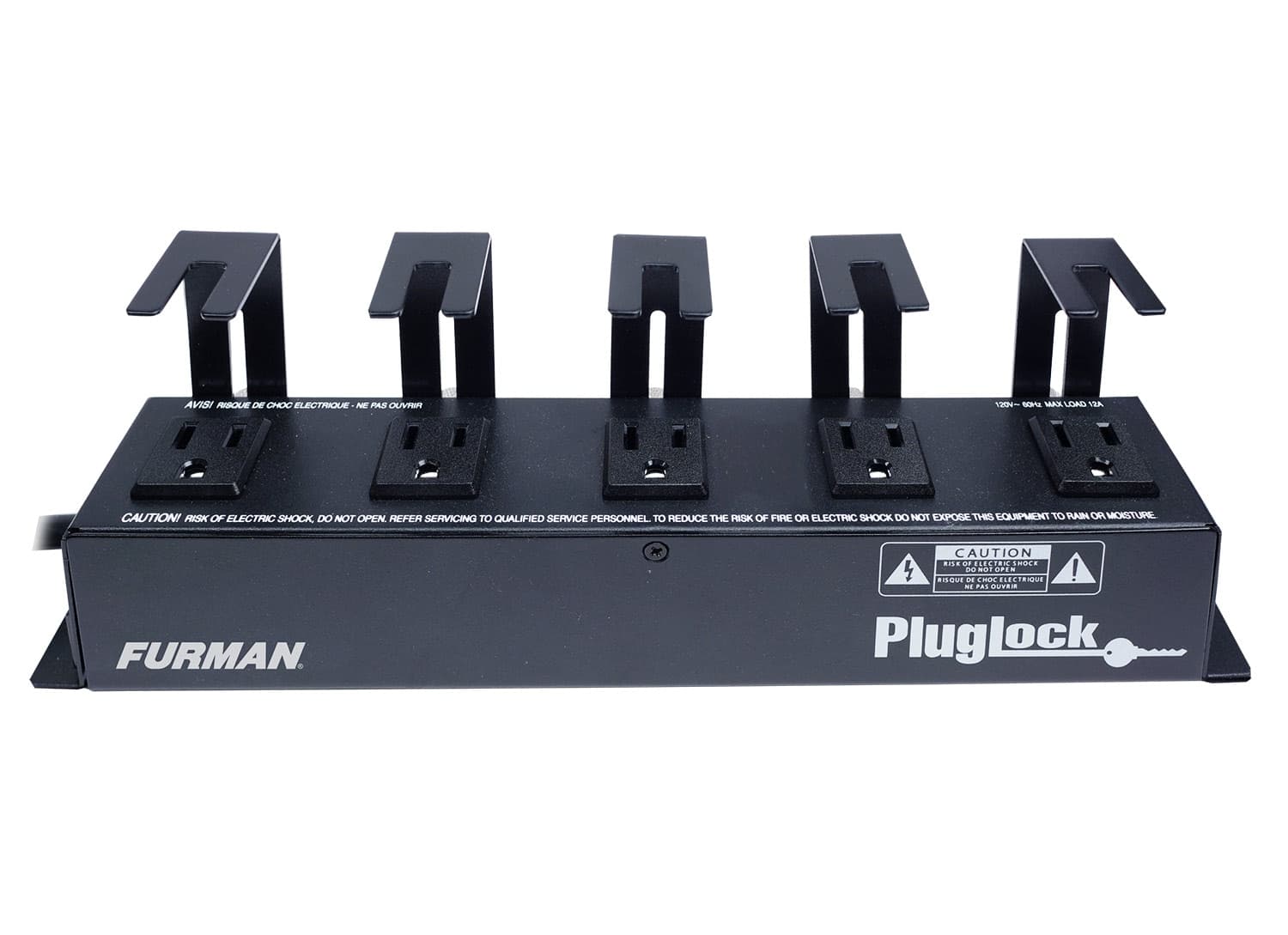 PLUGLOCK 15A Power Distribution Strip (No Surge Protection), 5 Spaced Outlets W/Brackets, 5Ft Cord